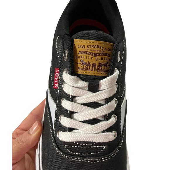 Levis Mens Fashion Sneaker Size 9.5 Black White Lace up Stylish Comfortable Shoe - Picture 7 of 13